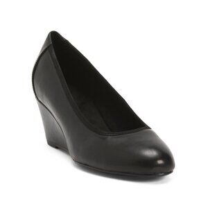 ROCKPORT Black Leather Rita Slip On Round Toe Comfort Dress Wedges